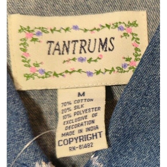Vtg NWT Tantrums Blue Denim Jacket/Shirt LS Button Front Trim Women's Sz M New - Picture 9 of 11